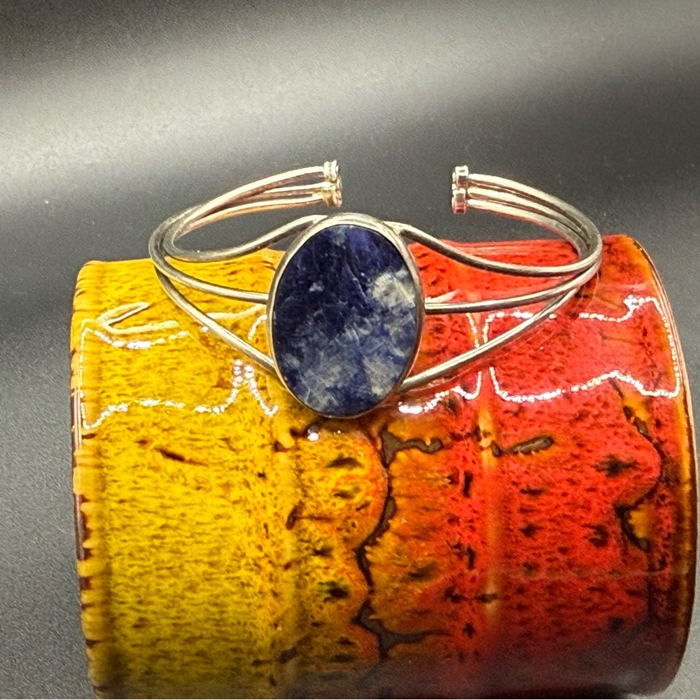 SOLD SOLD Vintage Sterling Silver 925 Lapis Lazuli 6" Cuff Bracelet 12.2g
